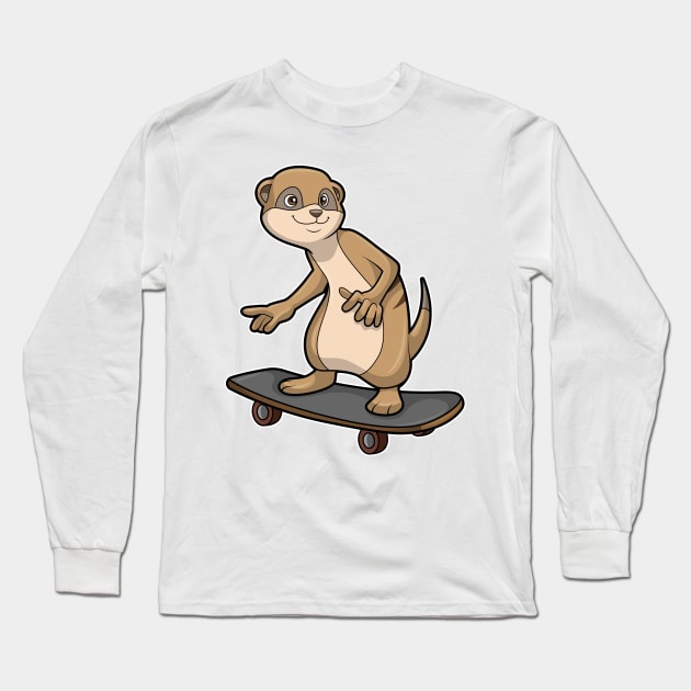 Meerkat as Skater with Skateboard Long Sleeve T-Shirt by Markus Schnabel